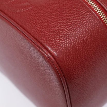 CHANEL Vanity COCO Mark Cosmetic Pouch Caviar Skin Red Gold CC yk14831