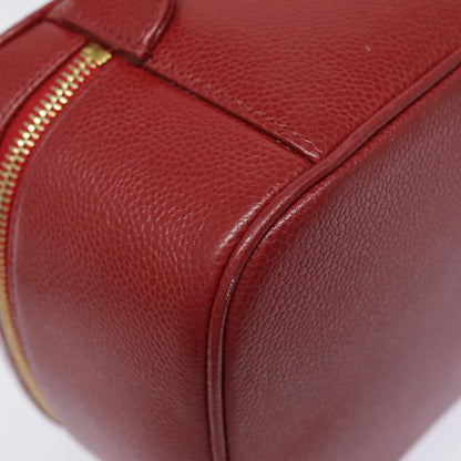 CHANEL Vanity COCO Mark Cosmetic Pouch Caviar Skin Red Gold CC yk14831