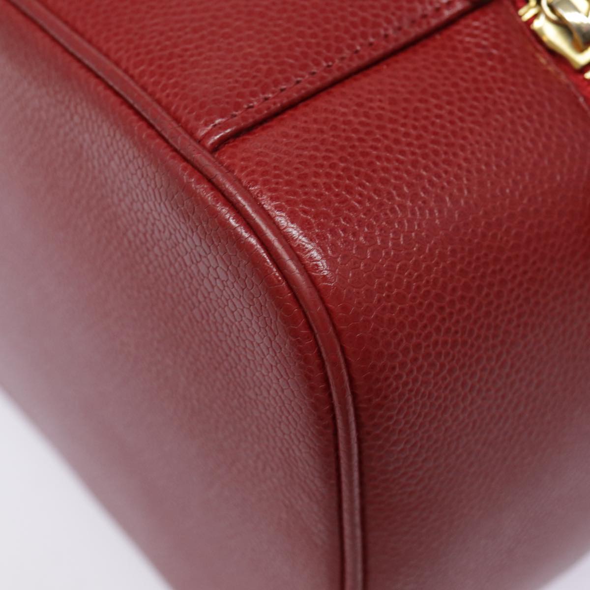 CHANEL Vanity COCO Mark Cosmetic Pouch Caviar Skin Red Gold CC yk14831