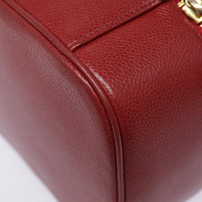 CHANEL Vanity COCO Mark Cosmetic Pouch Caviar Skin Red Gold CC yk14831