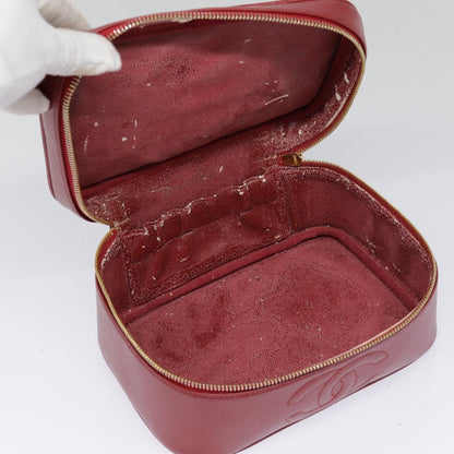 CHANEL Vanity COCO Mark Cosmetic Pouch Caviar Skin Red Gold CC yk14831