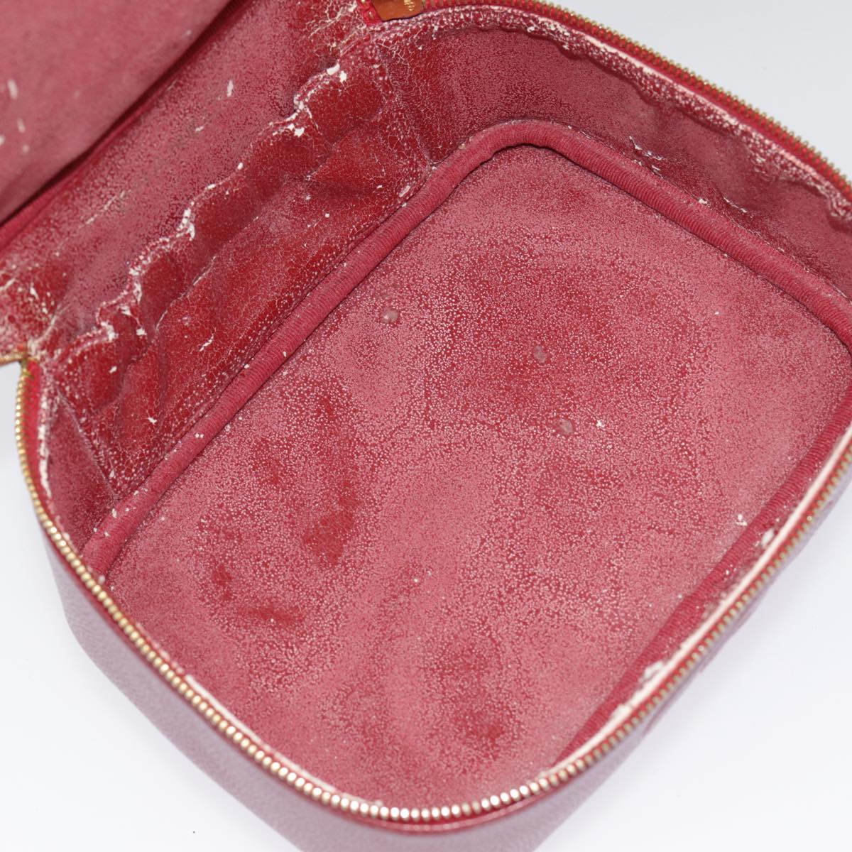 CHANEL Vanity COCO Mark Cosmetic Pouch Caviar Skin Red Gold CC yk14831