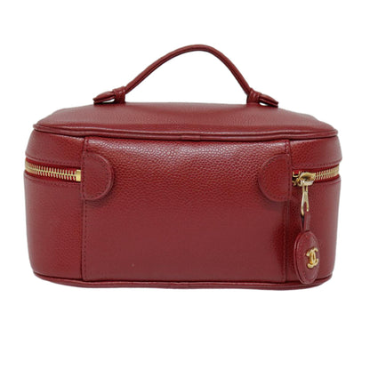 CHANEL Vanity COCO Mark Cosmetic Pouch Caviar Skin Red Gold CC yk14831