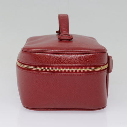 CHANEL Vanity COCO Mark Cosmetic Pouch Caviar Skin Red Gold CC yk14831