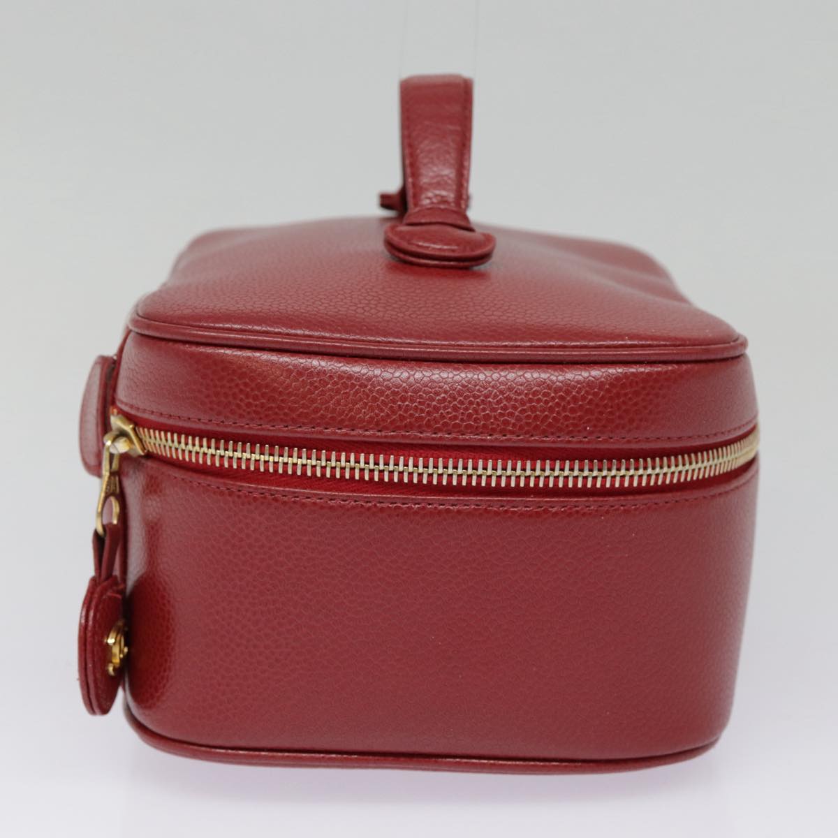 CHANEL Vanity COCO Mark Cosmetic Pouch Caviar Skin Red Gold CC yk14831