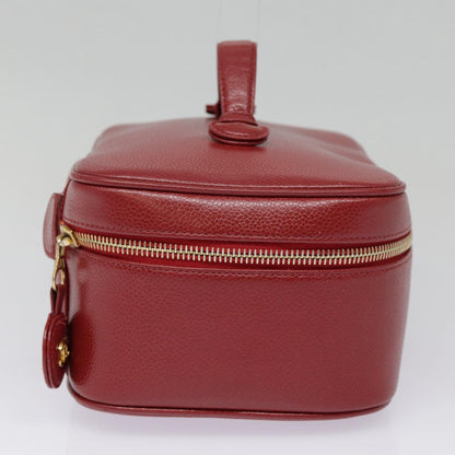 CHANEL Vanity COCO Mark Cosmetic Pouch Caviar Skin Red Gold CC yk14831