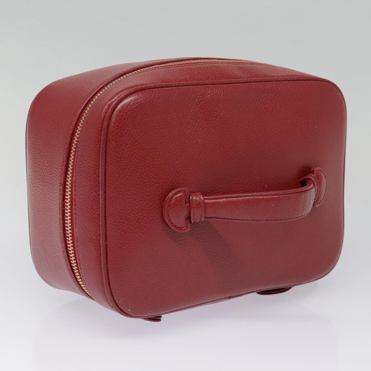 CHANEL Vanity COCO Mark Cosmetic Pouch Caviar Skin Red Gold CC yk14831