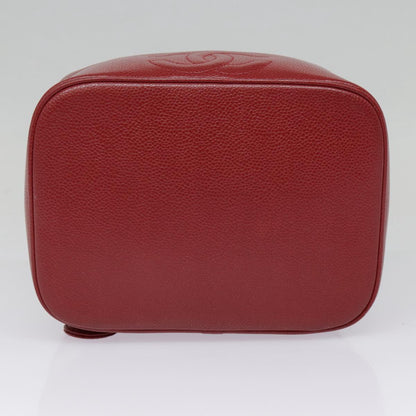CHANEL Vanity COCO Mark Cosmetic Pouch Caviar Skin Red Gold CC yk14831