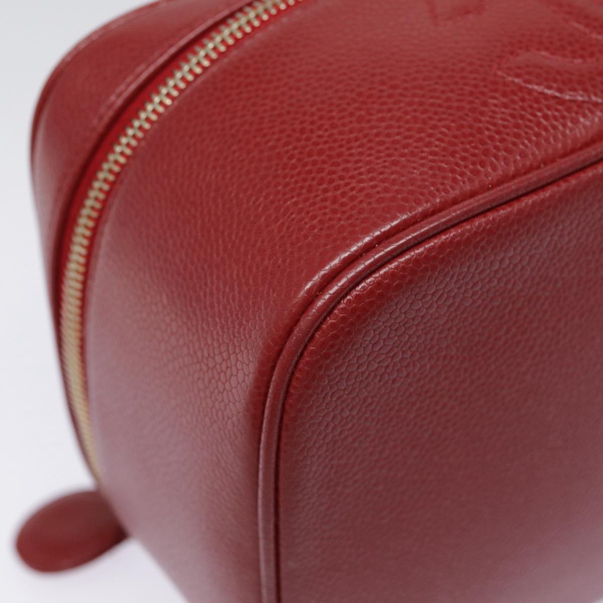 CHANEL Vanity COCO Mark Cosmetic Pouch Caviar Skin Red Gold CC yk14831