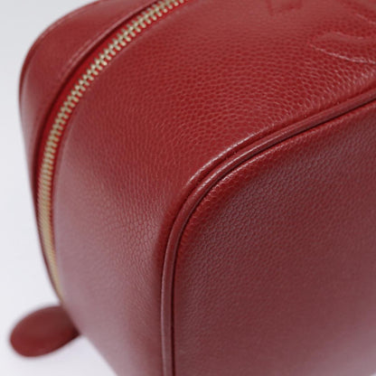 CHANEL Vanity COCO Mark Cosmetic Pouch Caviar Skin Red Gold CC yk14831