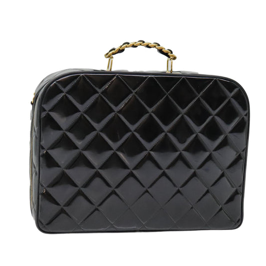 CHANEL Matelasse Chain Hand Bag Enamel Black Gold CC yk14913