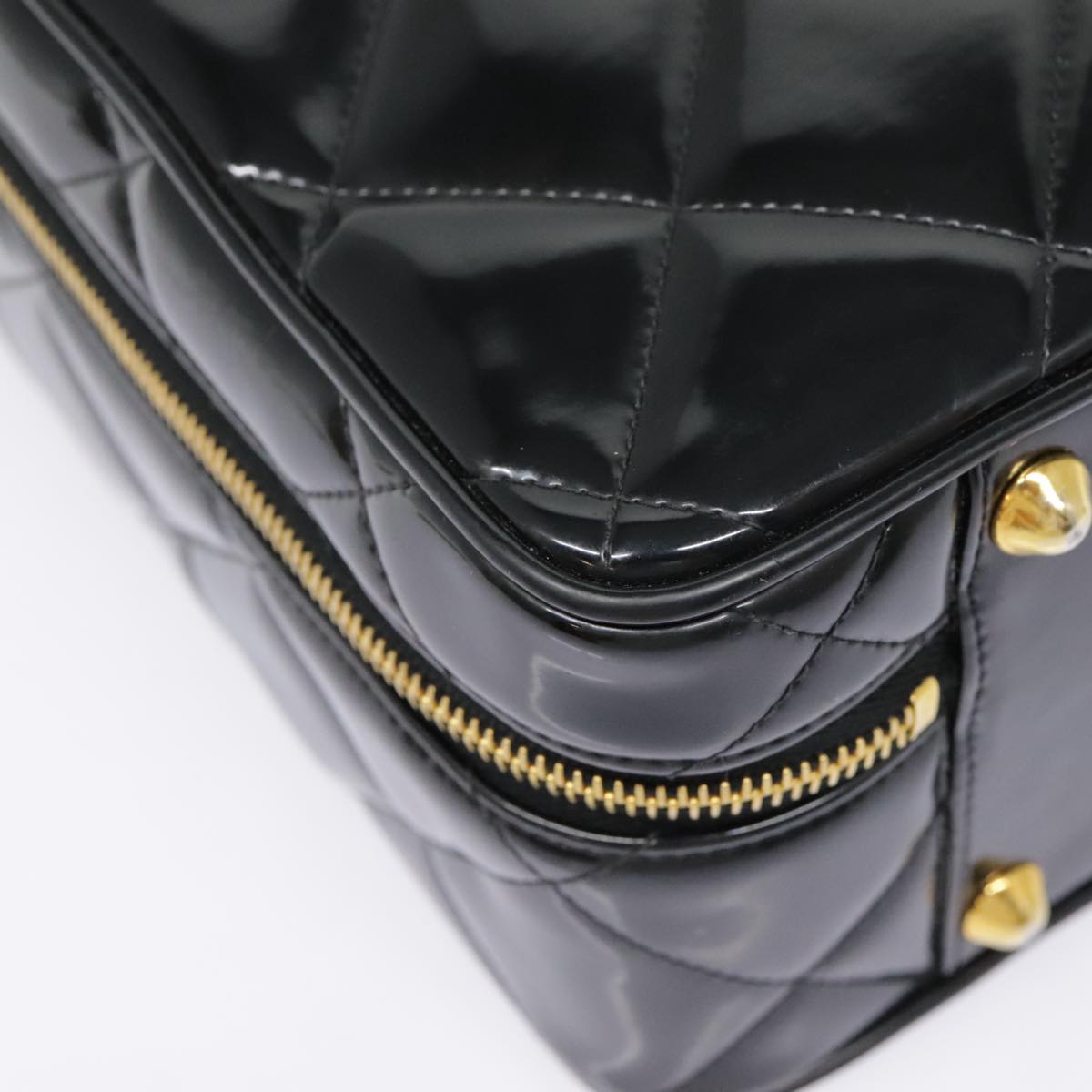 CHANEL Matelasse Chain Hand Bag Enamel Black Gold CC yk14913