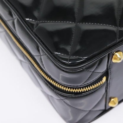 CHANEL Matelasse Chain Hand Bag Enamel Black Gold CC yk14913