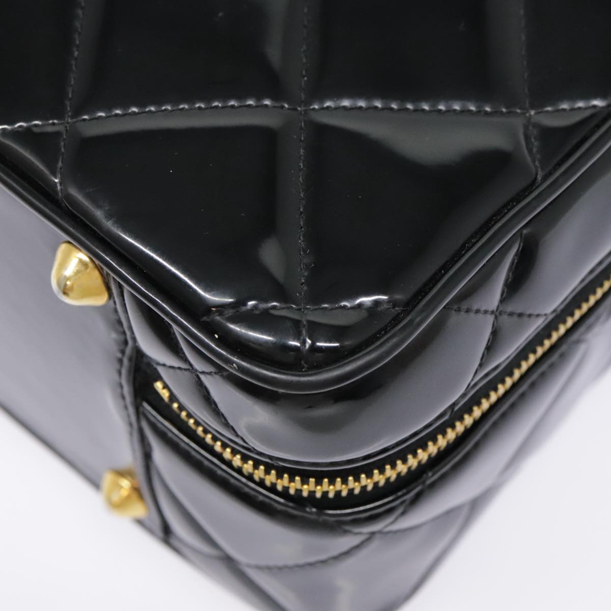 CHANEL Matelasse Chain Hand Bag Enamel Black Gold CC yk14913