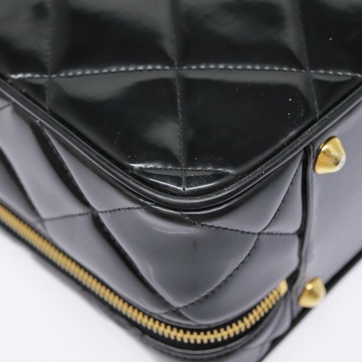 CHANEL Matelasse Chain Hand Bag Enamel Black Gold CC yk14913