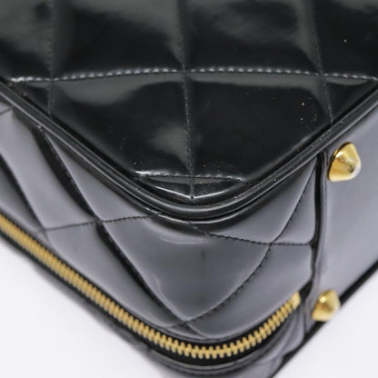 CHANEL Matelasse Chain Hand Bag Enamel Black Gold CC yk14913