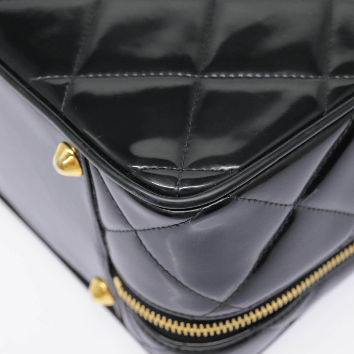 CHANEL Matelasse Chain Hand Bag Enamel Black Gold CC yk14913
