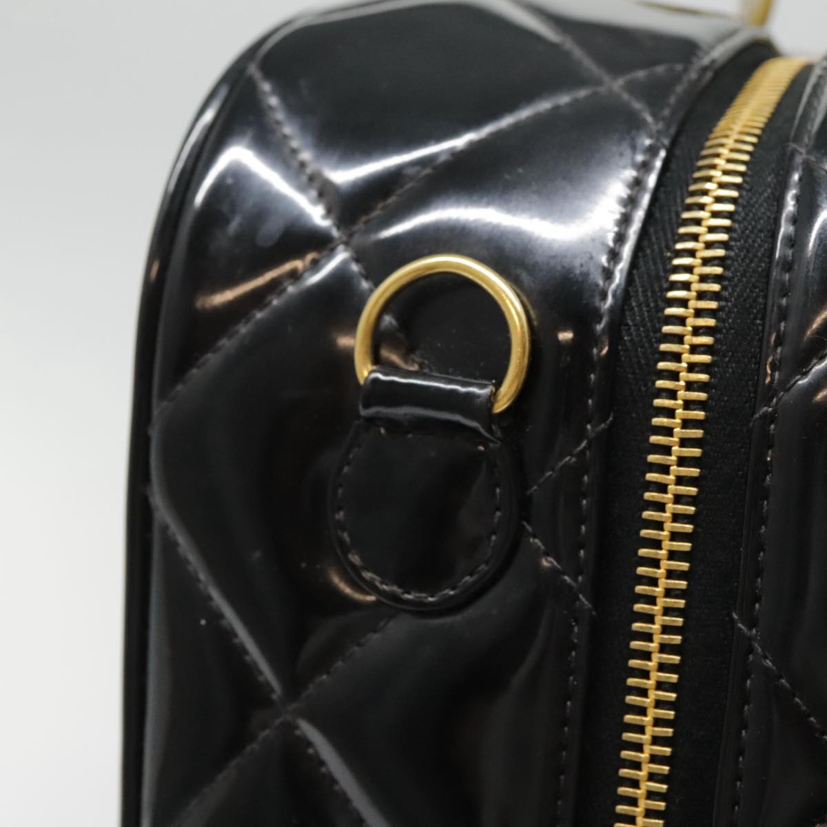 CHANEL Matelasse Chain Hand Bag Enamel Black Gold CC yk14913