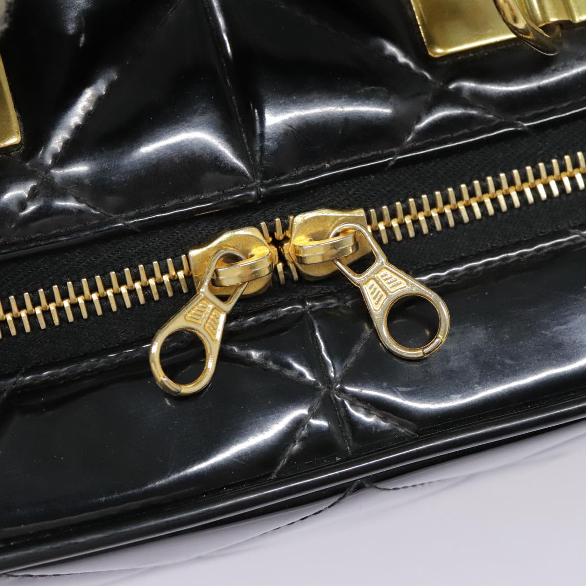 CHANEL Matelasse Chain Hand Bag Enamel Black Gold CC yk14913