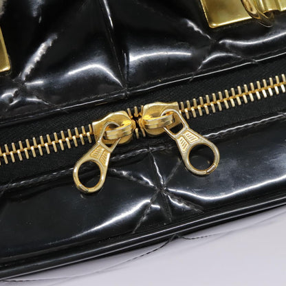 CHANEL Matelasse Chain Hand Bag Enamel Black Gold CC yk14913