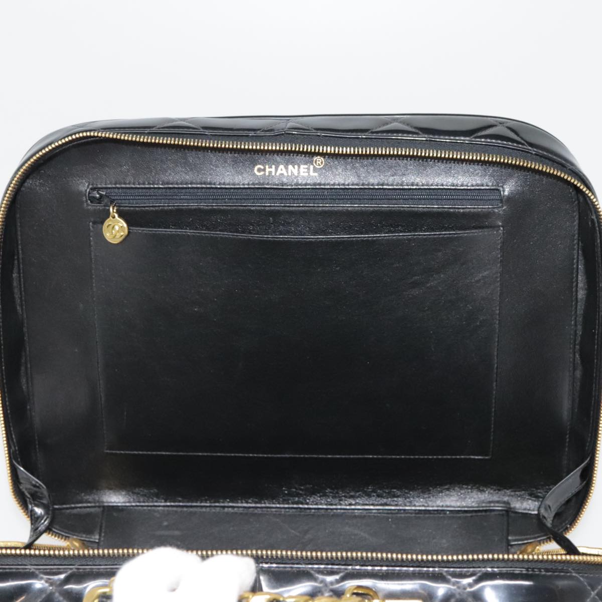 CHANEL Matelasse Chain Hand Bag Enamel Black Gold CC yk14913