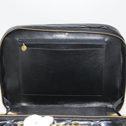 CHANEL Matelasse Chain Hand Bag Enamel Black Gold CC yk14913