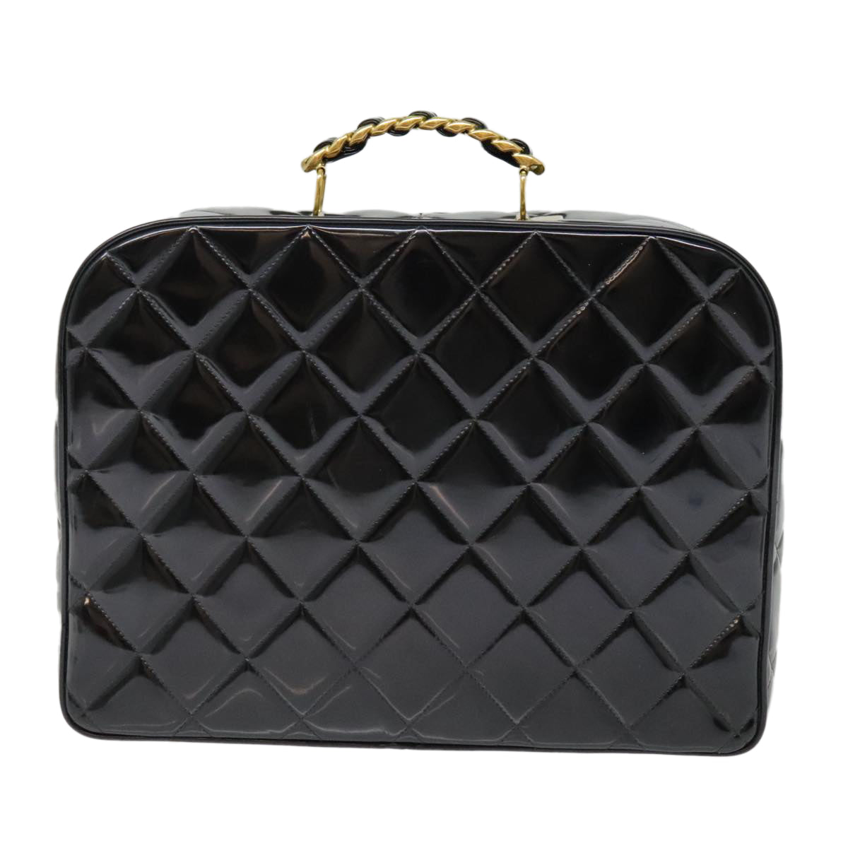 CHANEL Matelasse Chain Hand Bag Enamel Black Gold CC yk14913