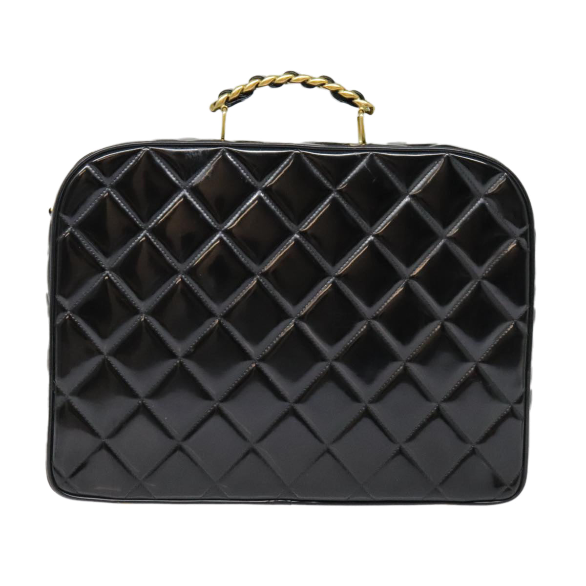 CHANEL Matelasse Chain Hand Bag Enamel Black Gold CC yk14913