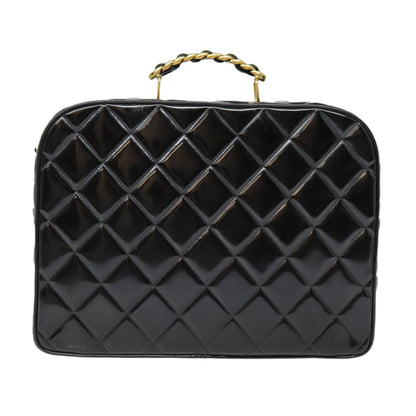 CHANEL Matelasse Chain Hand Bag Enamel Black Gold CC yk14913