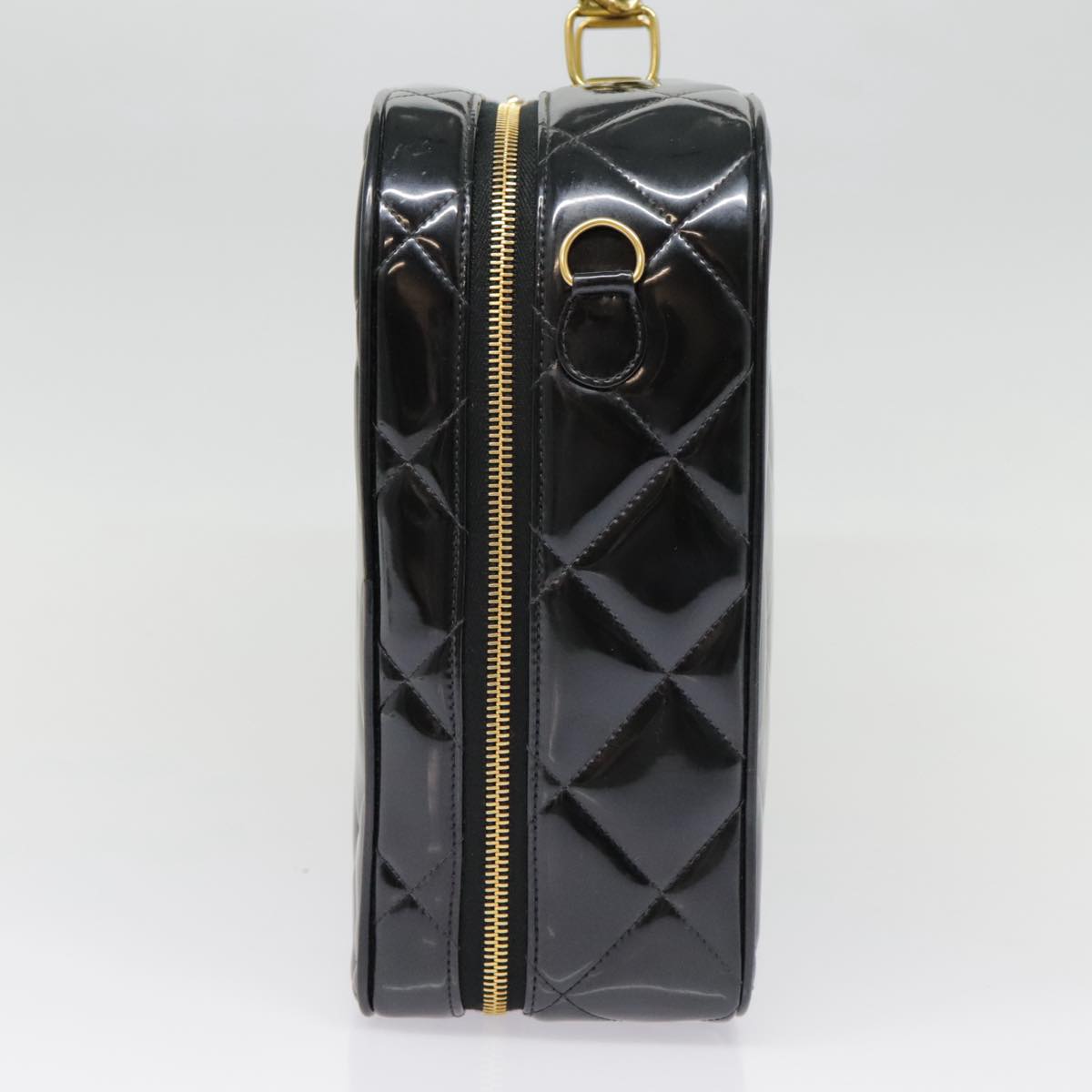 CHANEL Matelasse Chain Hand Bag Enamel Black Gold CC yk14913