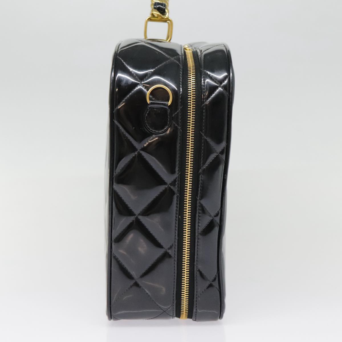 CHANEL Matelasse Chain Hand Bag Enamel Black Gold CC yk14913