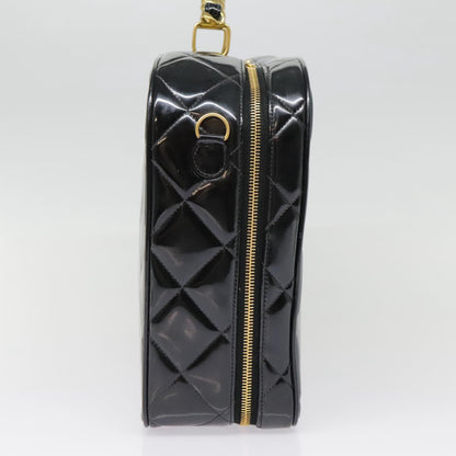 CHANEL Matelasse Chain Hand Bag Enamel Black Gold CC yk14913