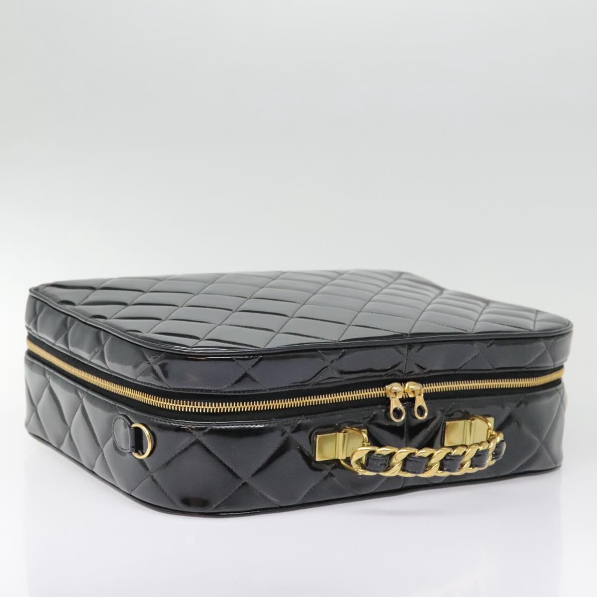 CHANEL Matelasse Chain Hand Bag Enamel Black Gold CC yk14913