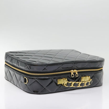 CHANEL Matelasse Chain Hand Bag Enamel Black Gold CC yk14913