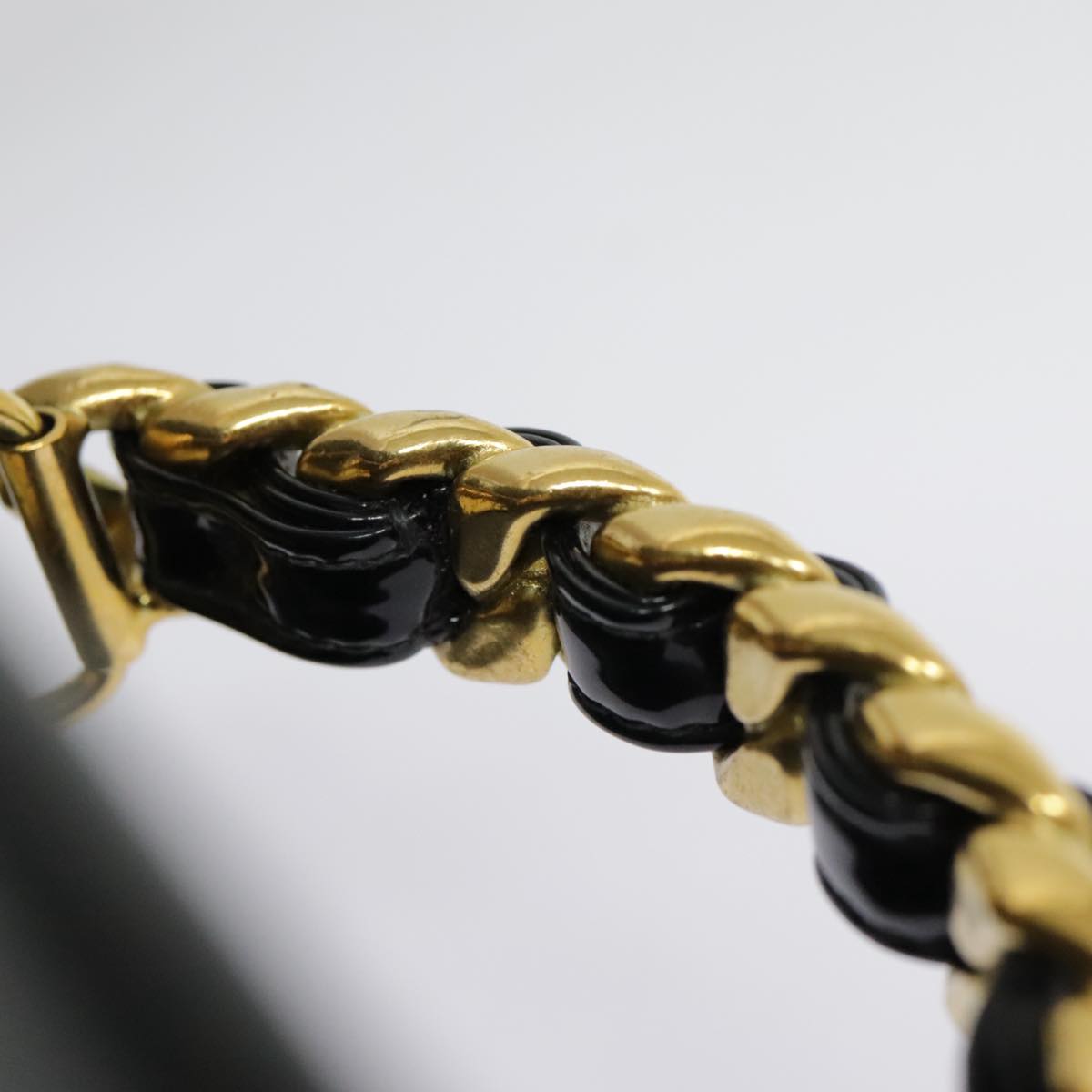 CHANEL Matelasse Chain Hand Bag Enamel Black Gold CC yk14913