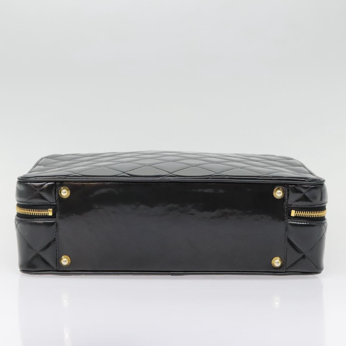 CHANEL Matelasse Chain Hand Bag Enamel Black Gold CC yk14913