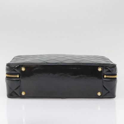 CHANEL Matelasse Chain Hand Bag Enamel Black Gold CC yk14913