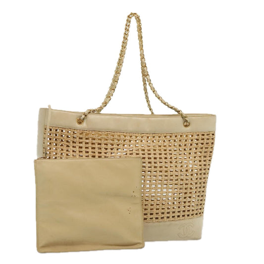 CHANEL COCO Mark Chain Tote Bag Straw Leather Beige Gold CC yk14915