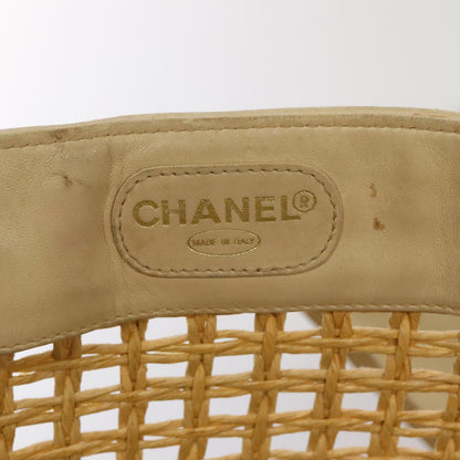 CHANEL COCO Mark Chain Tote Bag Straw Leather Beige Gold CC yk14915