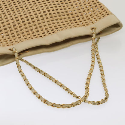 CHANEL COCO Mark Chain Tote Bag Straw Leather Beige Gold CC yk14915