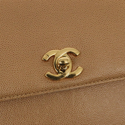 CHANEL Turn Lock Shoulder Bag Caviar Skin Beige Gold CC yk14960A