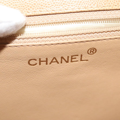CHANEL Turn Lock Shoulder Bag Caviar Skin Beige Gold CC yk14960A