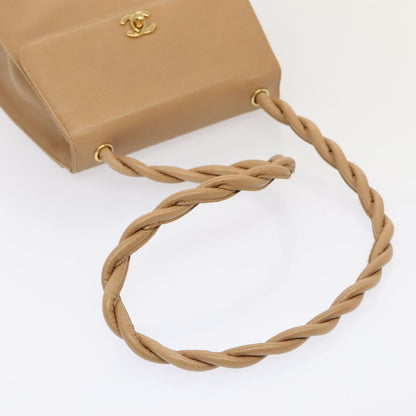 CHANEL Turn Lock Shoulder Bag Caviar Skin Beige Gold CC yk14960A