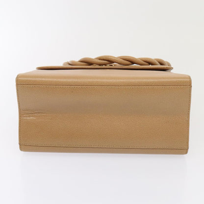 CHANEL Turn Lock Shoulder Bag Caviar Skin Beige Gold CC yk14960A