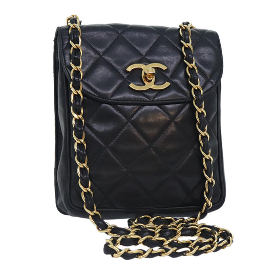 CHANEL Matelasse Chain Shoulder Bag Lamb Skin Black CC yk14961A