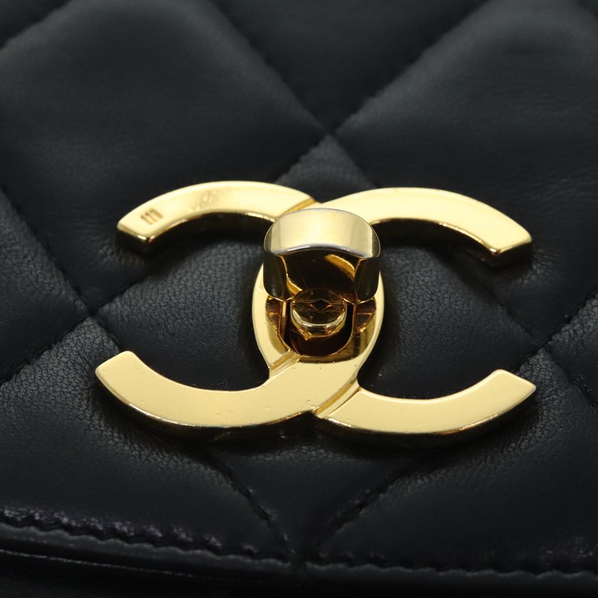 CHANEL Matelasse Chain Shoulder Bag Lamb Skin Black CC yk14961A