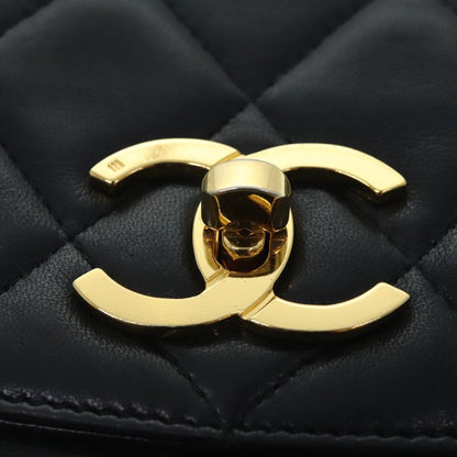 CHANEL Matelasse Chain Shoulder Bag Lamb Skin Black CC yk14961A