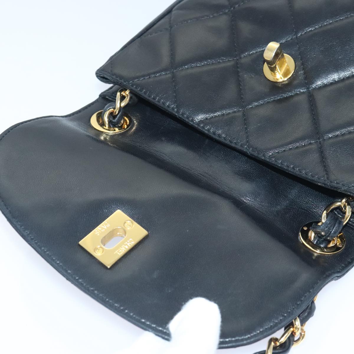 CHANEL Matelasse Chain Shoulder Bag Lamb Skin Black CC yk14961A