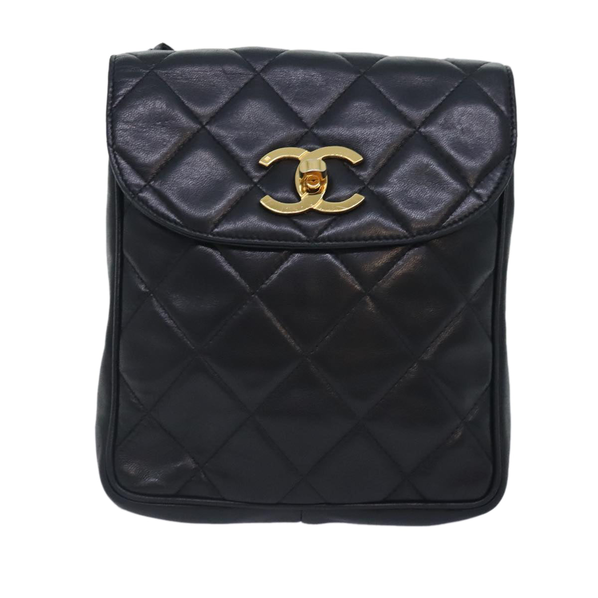 CHANEL Matelasse Chain Shoulder Bag Lamb Skin Black CC yk14961A