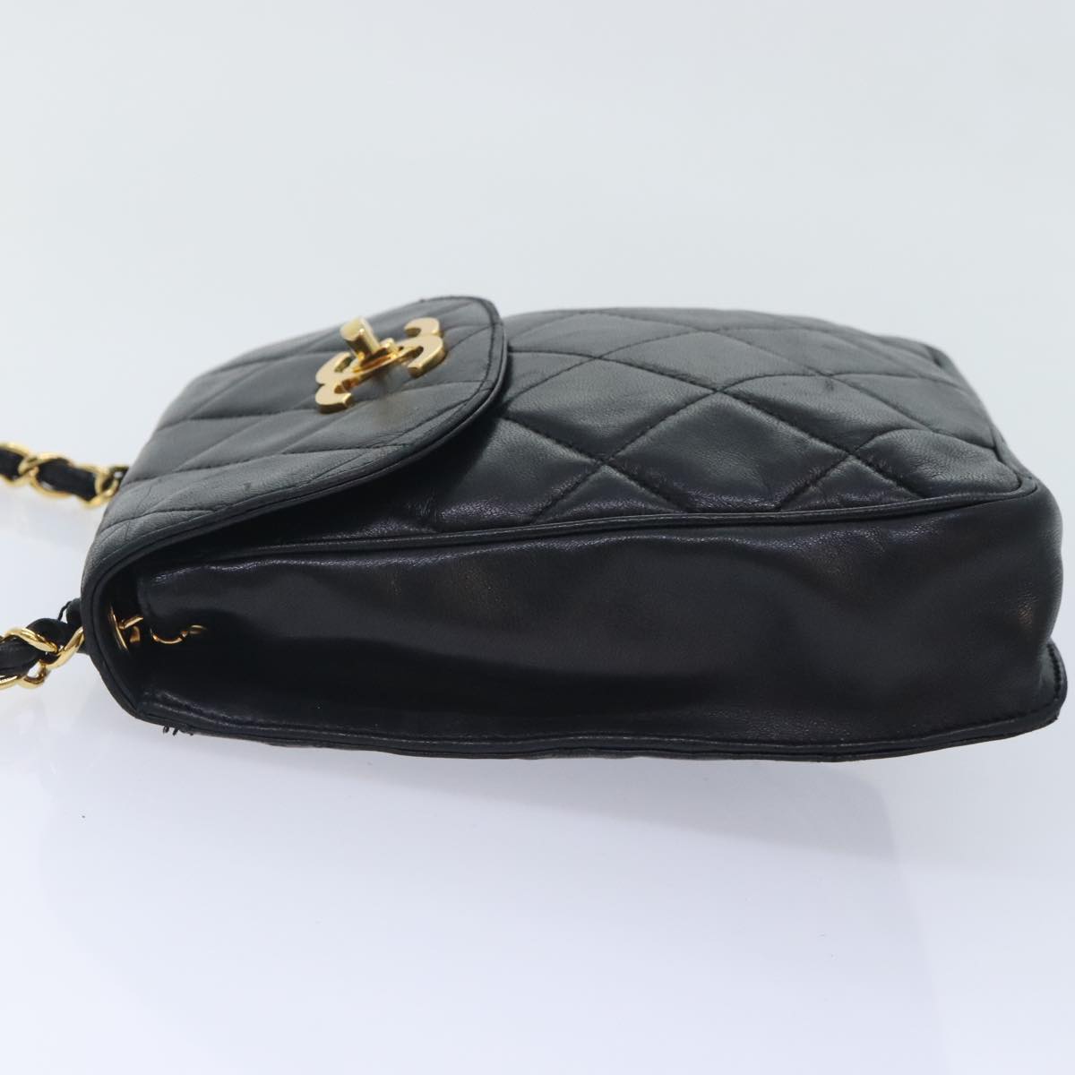 CHANEL Matelasse Chain Shoulder Bag Lamb Skin Black CC yk14961A